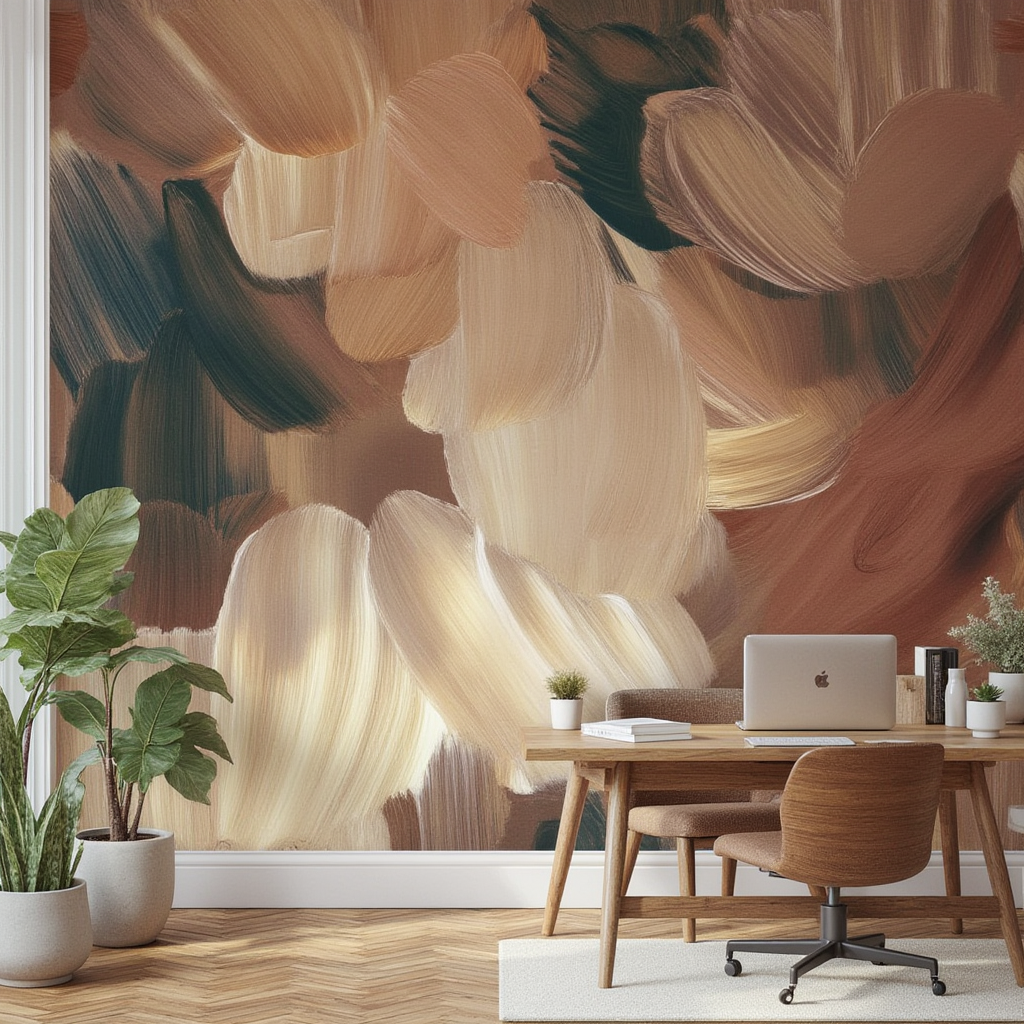 3D Wallpaper Amber Brushstrokes Harmony